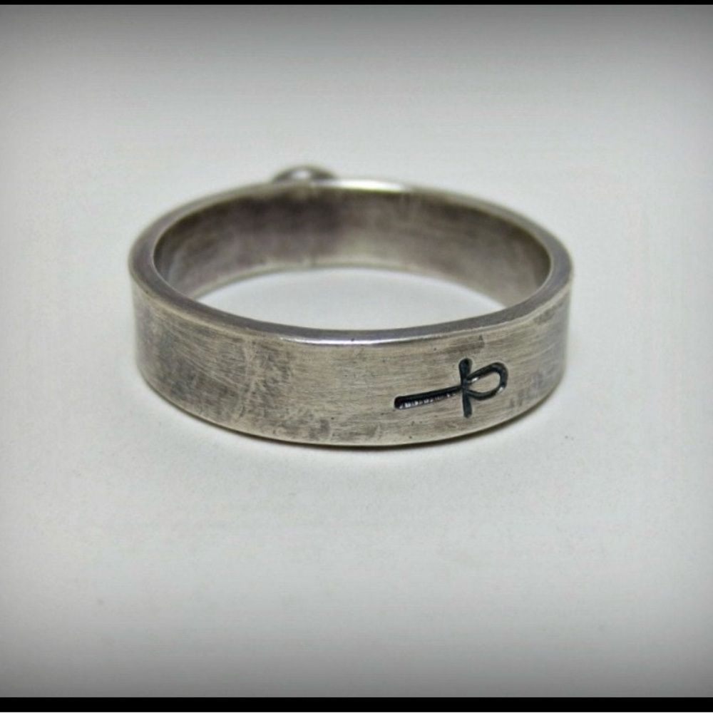 Silver Band Ring with ankh and carnelian size 9